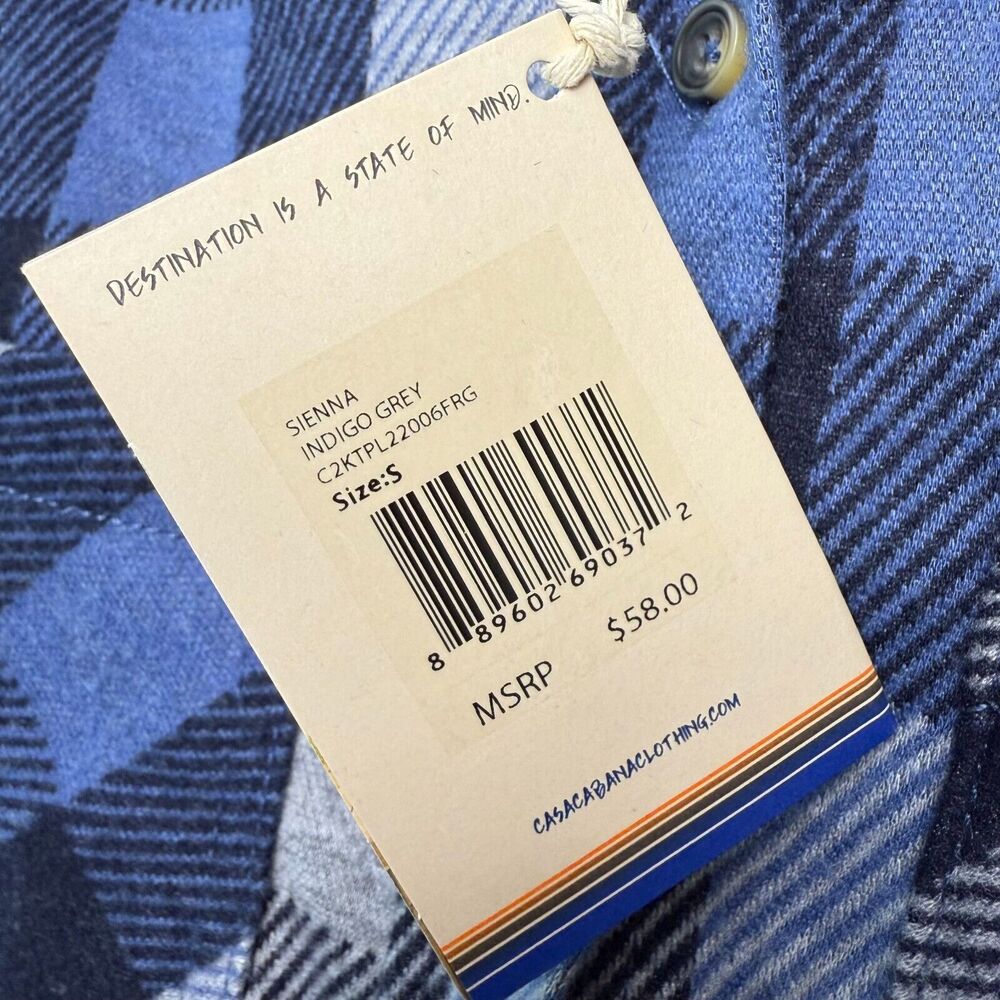Casa Cabana Flannel Womens Small Blue Plaid Button Up Long Sleeve Collared NWT - Picture 3 of 7